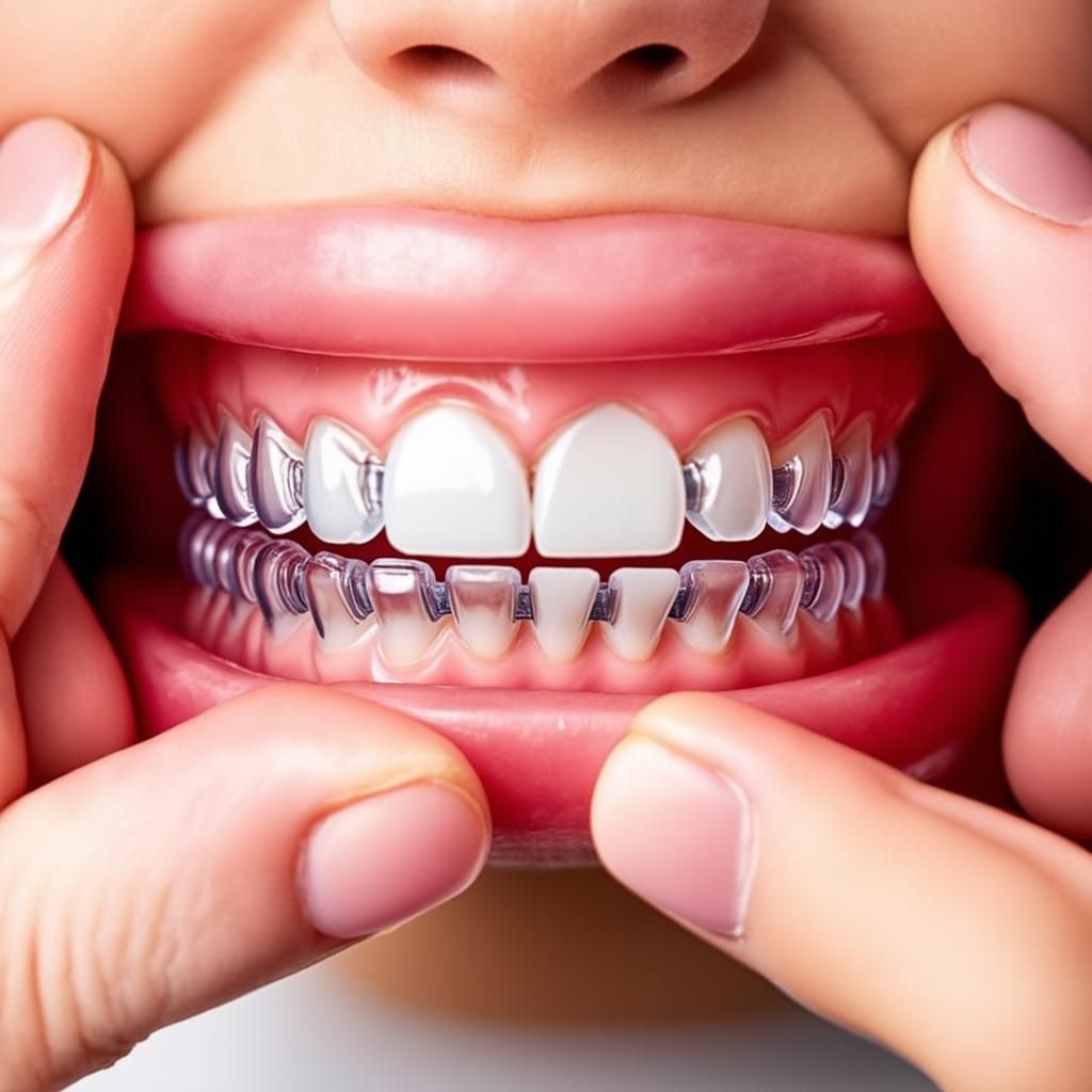 Người đeo Invisalign đang tháo khay niềng